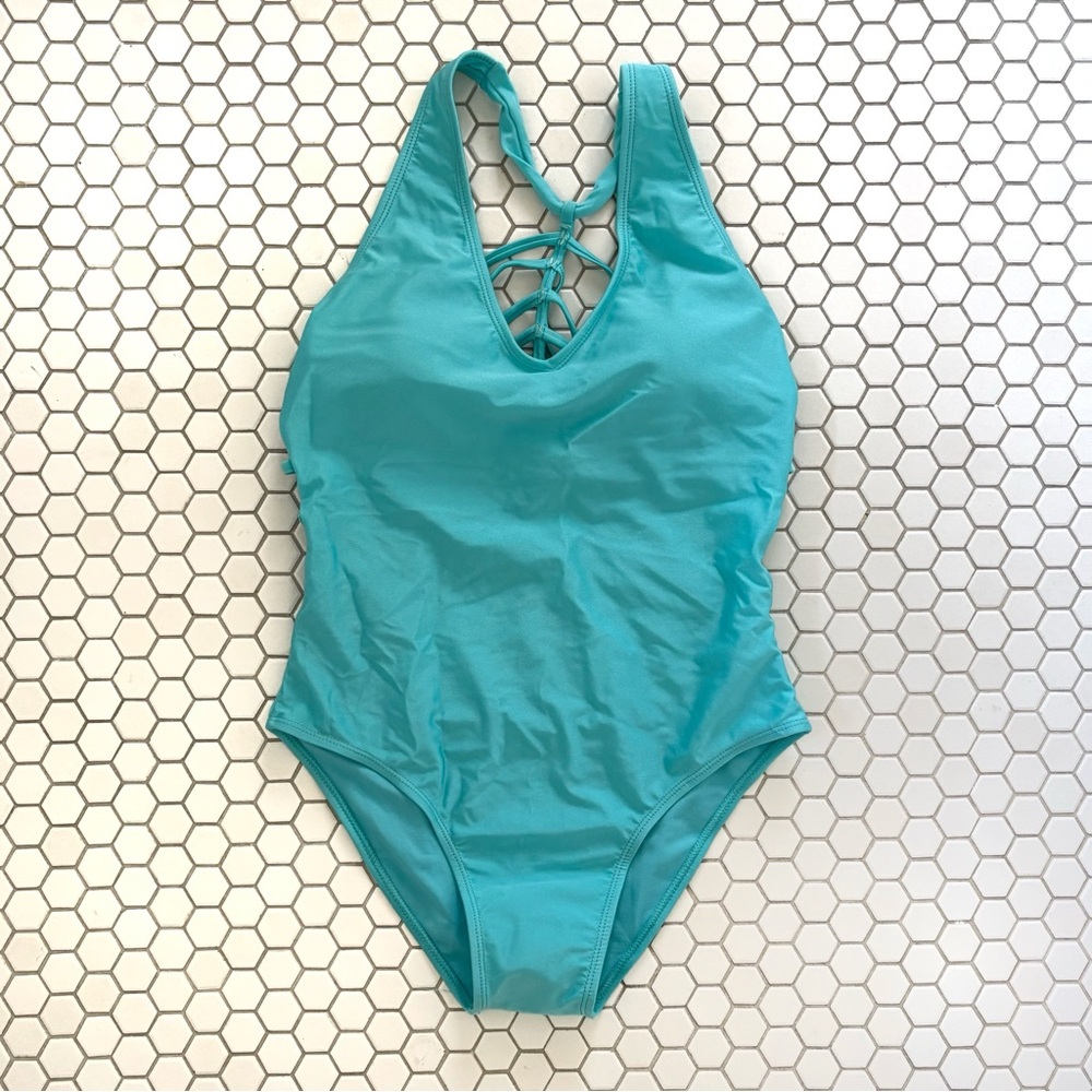 NWT YMI Turquoise Teal Strappy Back One-Piece Swimsuit Size Medium